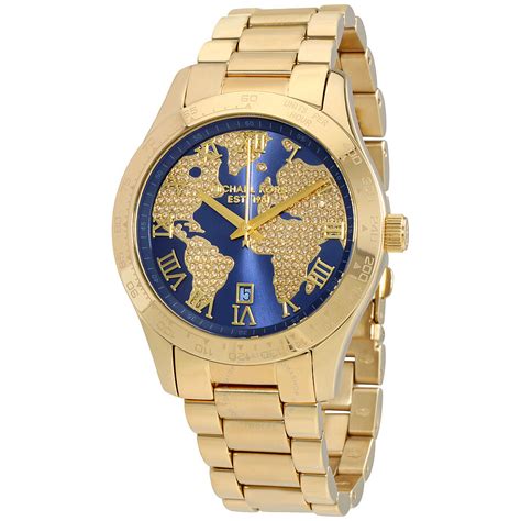 michael kors watch blue and gold|mk blue watch.